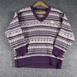 Women Magna Merino Wool Fair Isle Purple Shrink Resistant SZ 40 L Monte Carlo